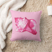 Conchシェルスケッチ – 明るい赤紫色ピンクと白 クッション (ブランケット)