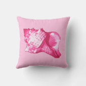 Conchシェルスケッチ – 明るい赤紫色ピンクと白 クッション (裏面)