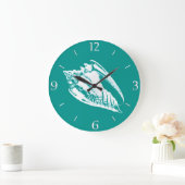 Conch Shell -ターコイズと白 ラージ壁時計 (ホーム)