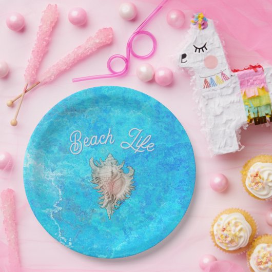 Conch Shell "Beach Life"  ペーパープレート (パーティー)