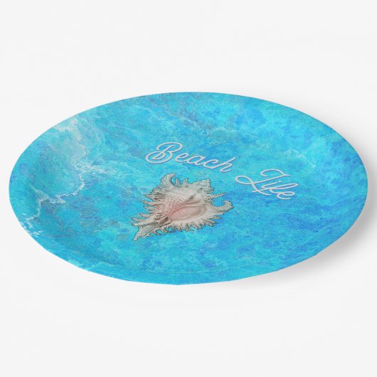 Conch Shell "Beach Life" ペーパープレート (アングル)