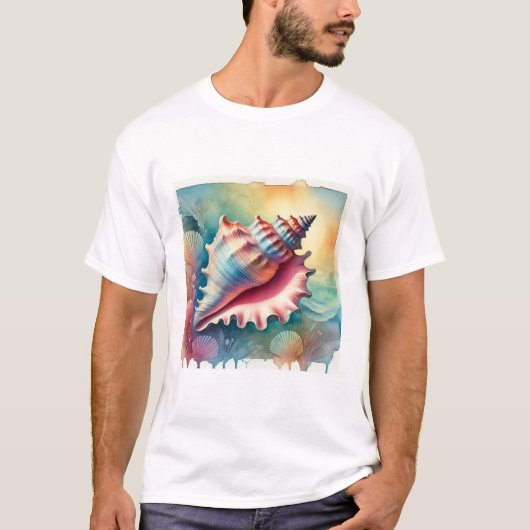 Conch Shell in Vibrant Waters 041024AREF112 - Wate Tシャツ (正面)