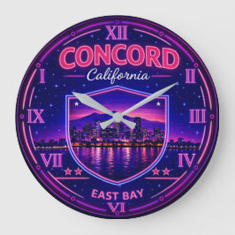 Concord California East Bay Skyline Neon ラージ壁時計