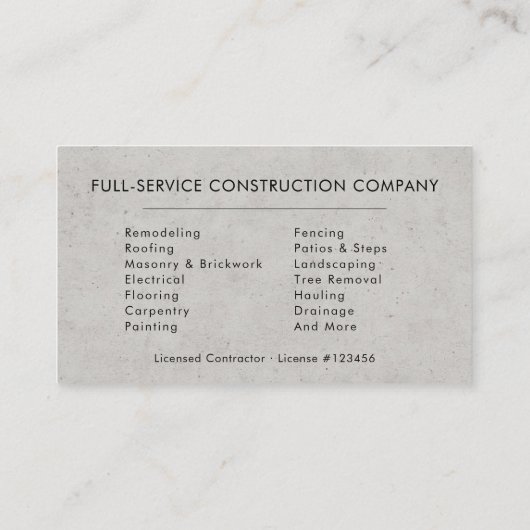 Concrete Building Construction Contractor 名刺 (裏面)