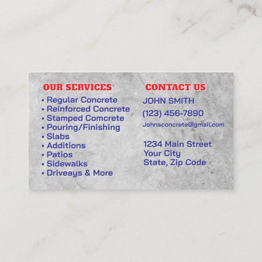 Concrete Service Business Card 名刺 (裏面)