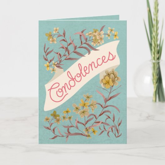 Condolences Aqua Soft Pastel Floral Banner Card カード (正面)