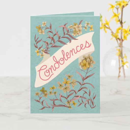 Condolences Aqua Soft Pastel Floral Banner Card カード (黄色い花)