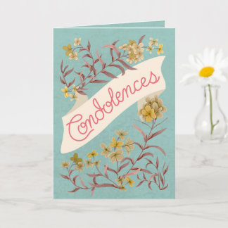 Condolences Aqua Soft Pastel Floral Banner Card カード