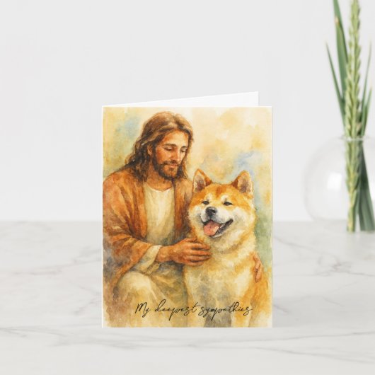 Condolences Card for Dog Loss-Jesus with Akita Dog カード (正面)