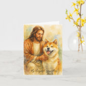 Condolences Card for Dog Loss-Jesus with Akita Dog カード (黄色い花)