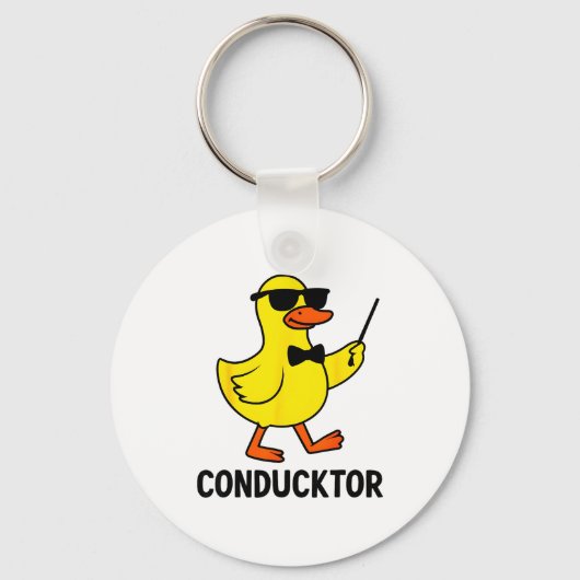 Conducktor Funny Duck Music Pun Orchestra Design  キーホルダー (正面)