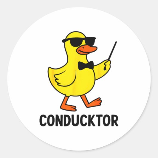 Conducktor Funny Duck Music Pun Orchestra Design  ラウンドシール (正面)
