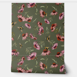 Coneflowers Echinacea Bees Pattern 壁紙
