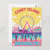 Coney Island Brooklyn Retro Poster ポストカード (正面/裏面)
