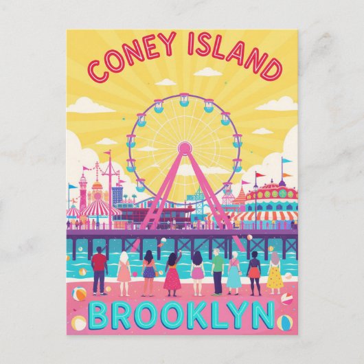 Coney Island Brooklyn Retro Poster ポストカード (正面)