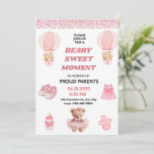 CONFETTI, BEARY SWEET MOMENT GIRL 5X7 BABY SHOWER 招待状 (スタンド正面)