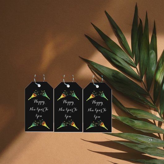 Confetti Horn Happy new year to you black ギフトタグ