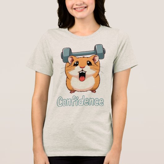 Confidence Cute Hamster Lifting Weights Gym Workou トライブレンドＴシャツ (正面)
