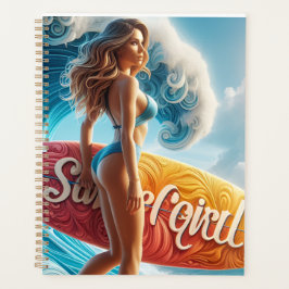 Confident Surfer Girl Walking Beach Waves Art プランナー手帳