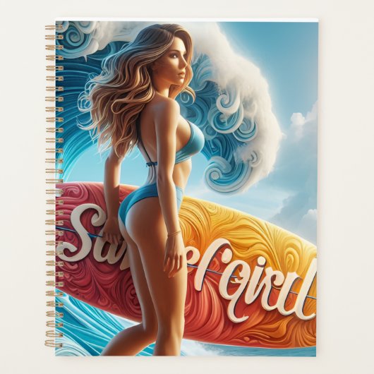 Confident Surfer Girl Walking Beach Waves Art プランナー手帳 (正面)