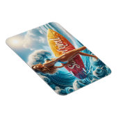 Confident Surfer Girl Walking Beach Waves Art マグネット (右側)