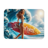 Confident Surfer Girl Walking Beach Waves Art マグネット (横)