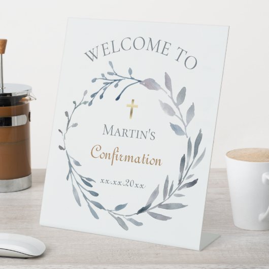 Confirmation blue wreath welcome sign 台座サイン (インサイチュ)