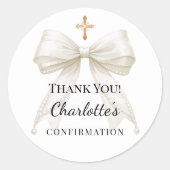 Confirmation bow ivory pearls cross thank you ラウンドシール (正面)