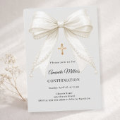 Confirmation bow ivory pearls girl gray 招待状