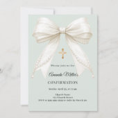 Confirmation bow ivory pearls girl sage green 招待状 (正面)