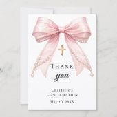 Confirmation bow pink pearls gold cross サンキューカード (正面)