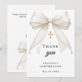 Confirmation bow white ivory pearls サンキューカード (正面/裏面)