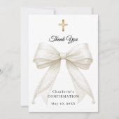 Confirmation bow white ivory pearls サンキューカード (正面)