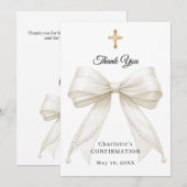 Confirmation bow white ivory pearls サンキューカード (正面/裏面)