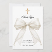Confirmation bow white ivory pearls photo サンキューカード (正面)