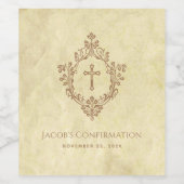Confirmation Cross & Crest Vintage Brown Parchment ワインラベル (シングルラベル)