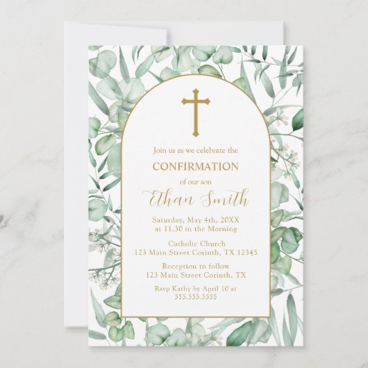 Confirmation Eucalyptus leaves Invitation 招待状 (正面)