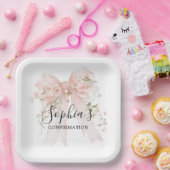 Confirmation Girl Pink Bow Roses ペーパープレート (パーティー)