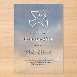 Confirmation gray blue marble アクリル招待状