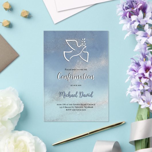 Confirmation gray blue marble アクリル招待状 (インサイチュ (ウェディング))