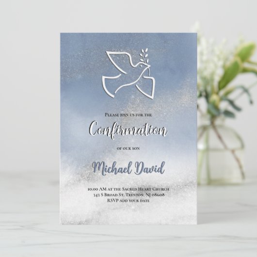 Confirmation gray blue marble 招待状 (スタンド正面)