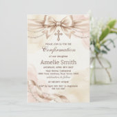 Confirmation Invitation with Beige Bow and Pearls 招待状 (スタンド正面)