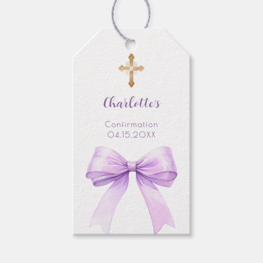 Confirmation lavender bow cross girl DIY ギフトタグ (正面)