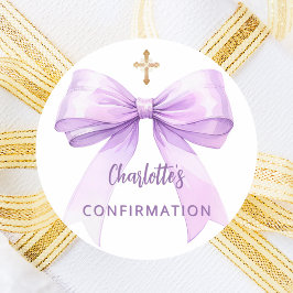 Confirmation lavender bow girl cross ラウンドシール