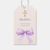 Confirmation lavender bow ivory cross girl DIY ギフトタグ (正面)