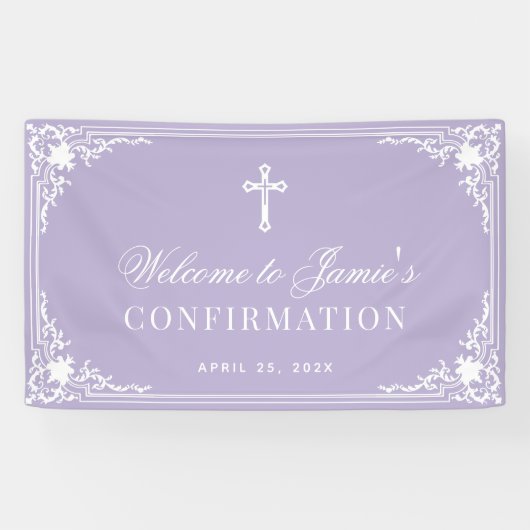 Confirmation Lavender White Calligraphy Vintage 横断幕 (横)