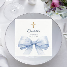 Confirmation light blue bow cross luncheon スタンダードランチョンナプキン