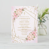 Confirmation Pink Floral Invitation 招待状 (スタンド正面)