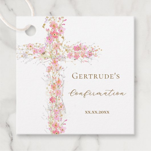Confirmation pink flowers cross フェイバータグ (正面)