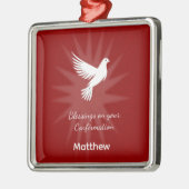 Confirmation Religious Red Dove Rays Design メタルオーナメント (左)